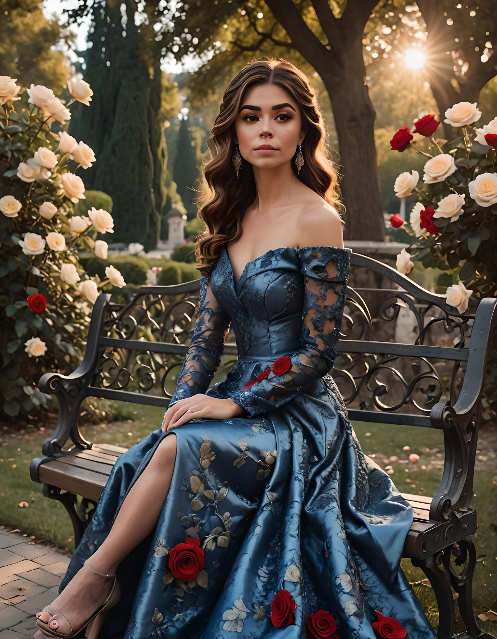 Brunette in Brocade Gown at Sunset, Professional Photography