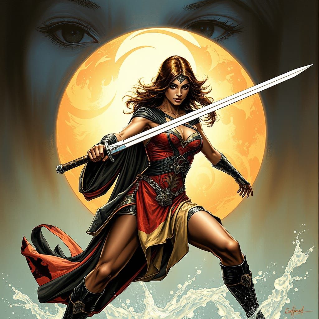 Heroic Sword Maiden in Comic Book Style