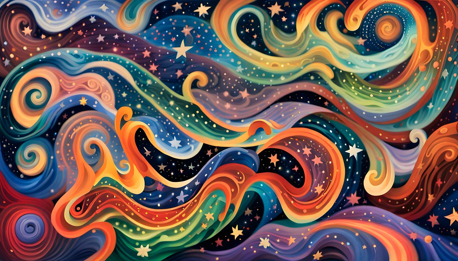 Iridescent Aboriginal Painting of Swirling Celestial Stars