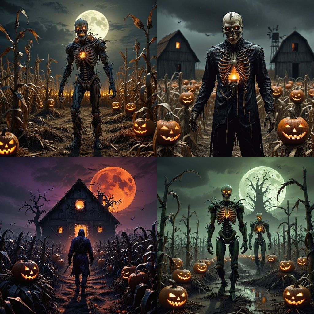 Nightmare Harvest Festival, with cursed barns, spooky Zombie...