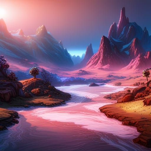 Glittering Hilly Landscape in Detailed Matte Painting