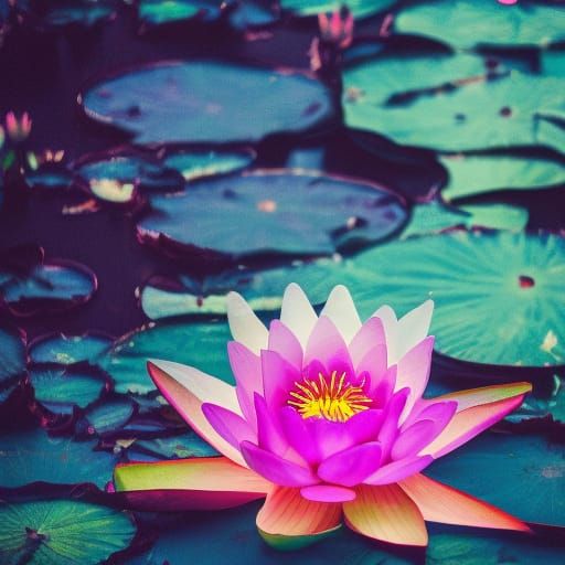 Psychedelic Water Lily Space Explosion, Bright Colors