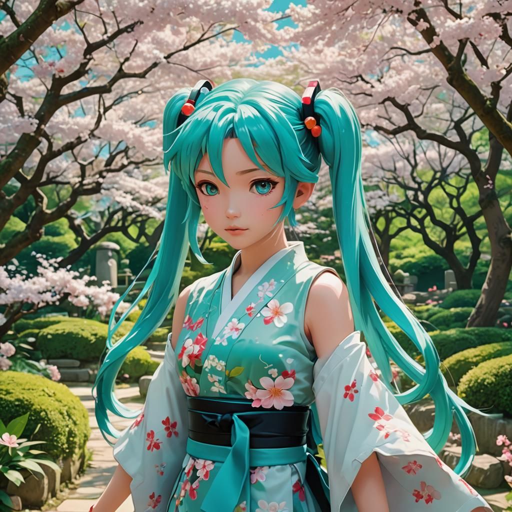 Miku Strolls Through Japanese Garden in Dreamlike Style