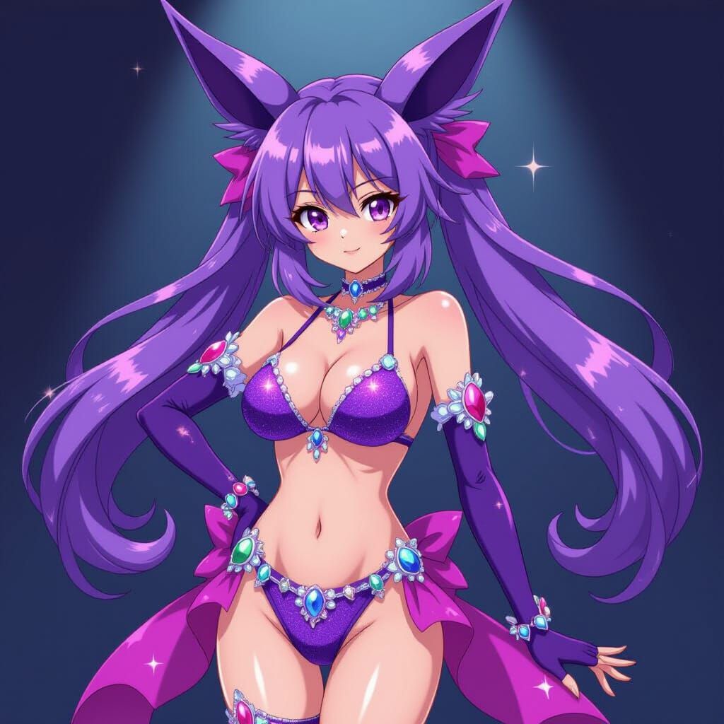 Anthropomorphic Espeon in Sparkling Bikini, Anime Style