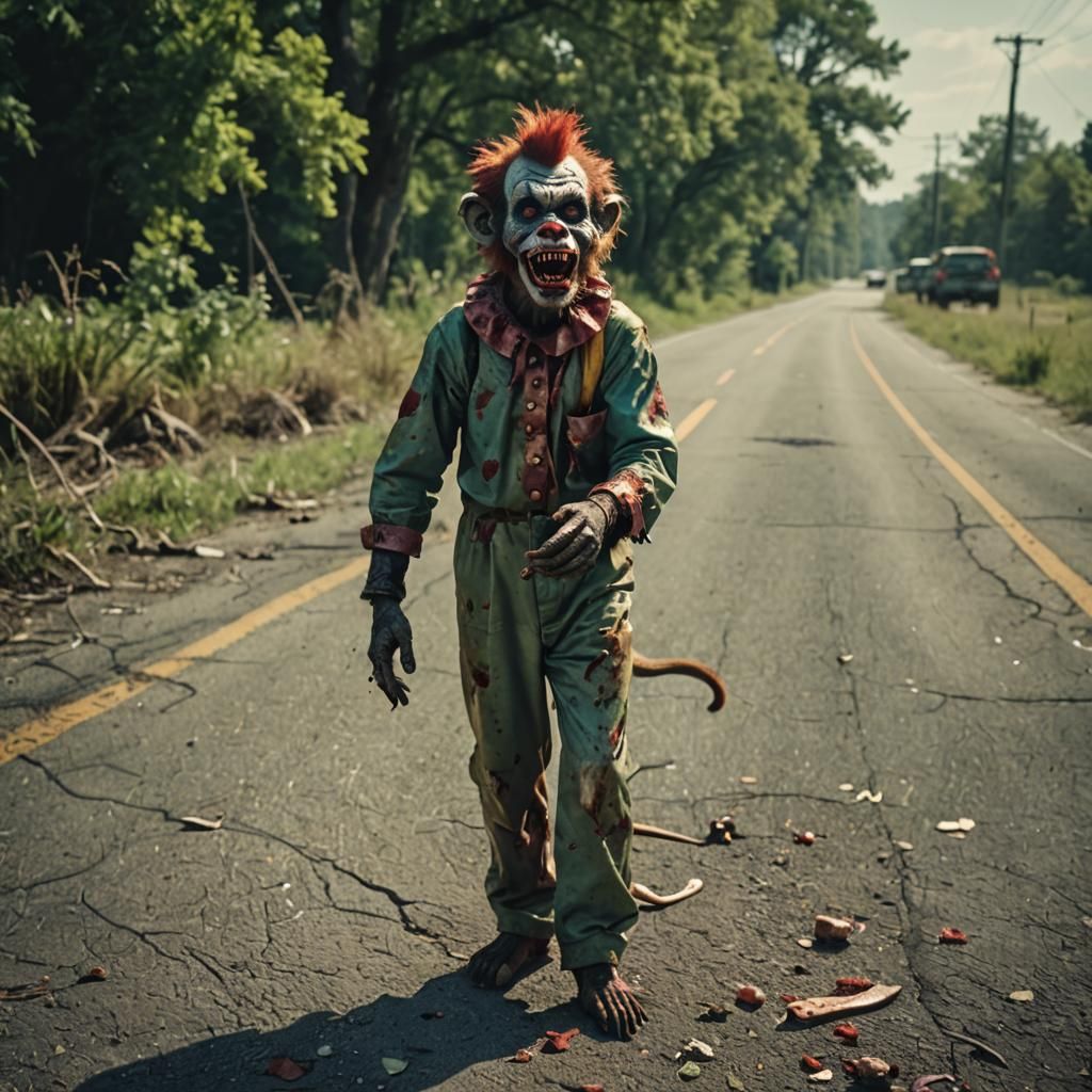 Zombie Monkey Clown Toddlers Feast: A Cinematic Still