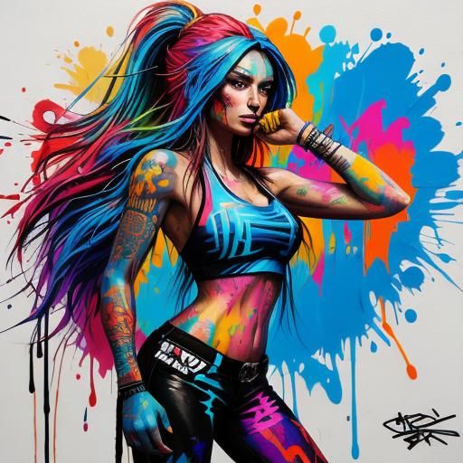 Colorful Graffiti Art of Drummer Girl