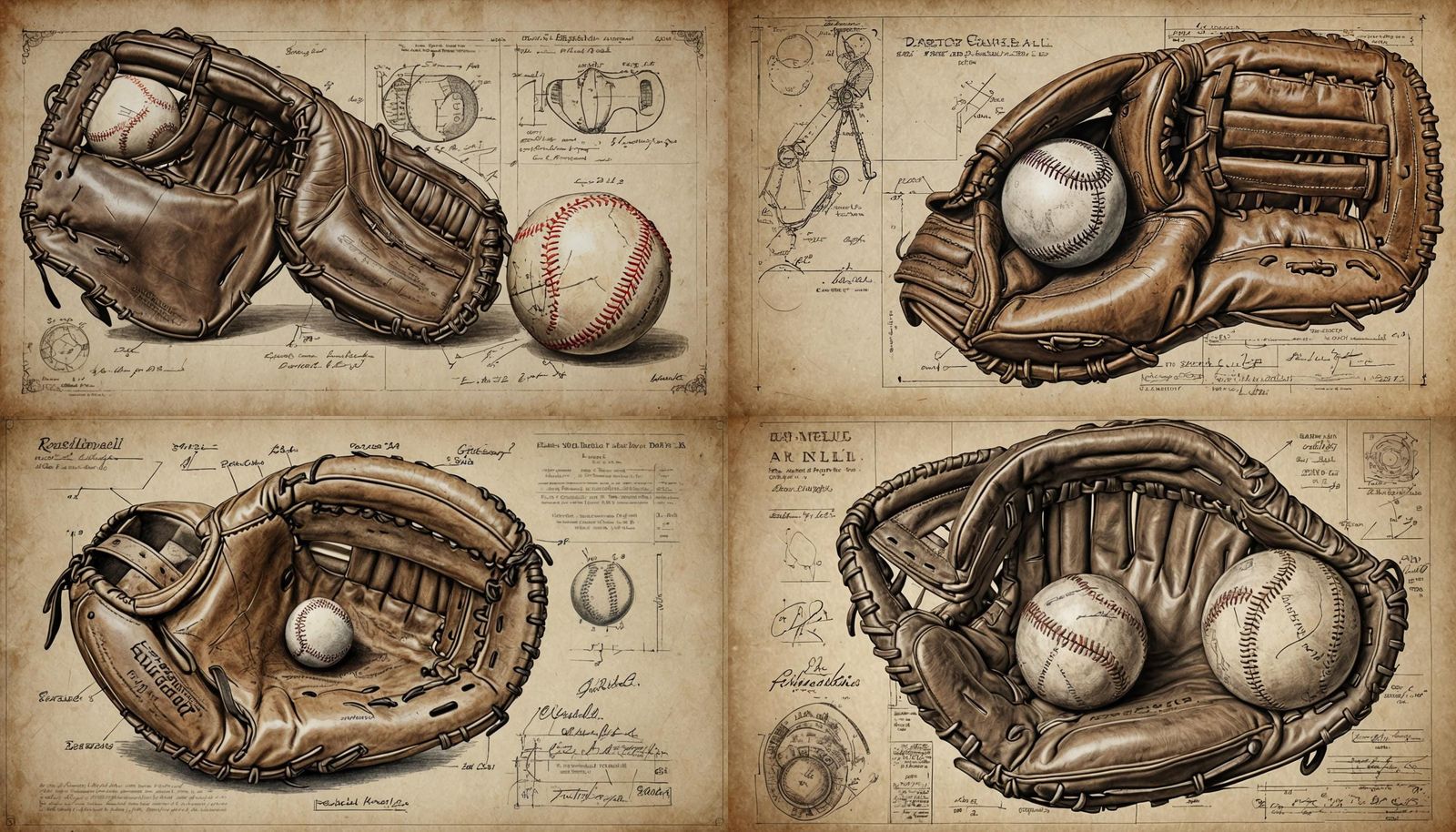 Worn Baseball Glove Sketch on Parchment Paper