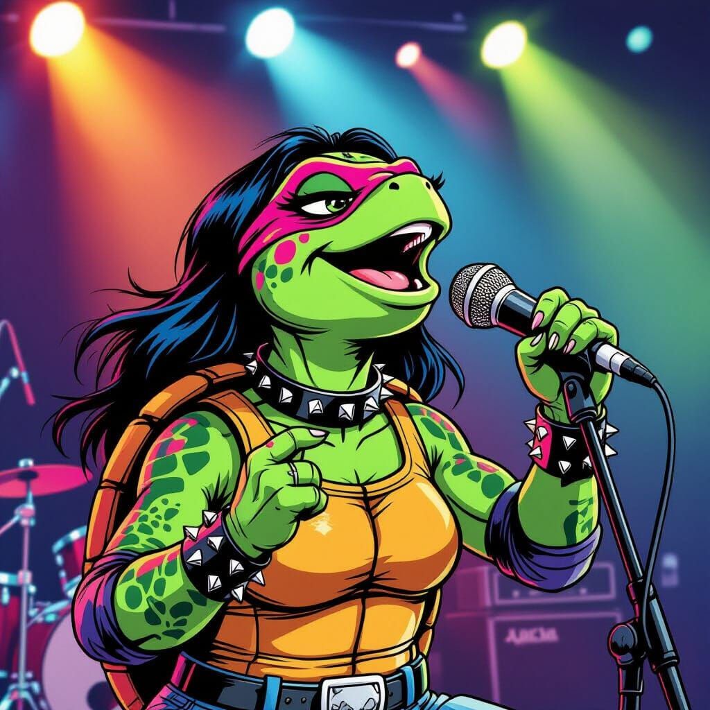 Turtle Rockstar Sings Passionately on Stage