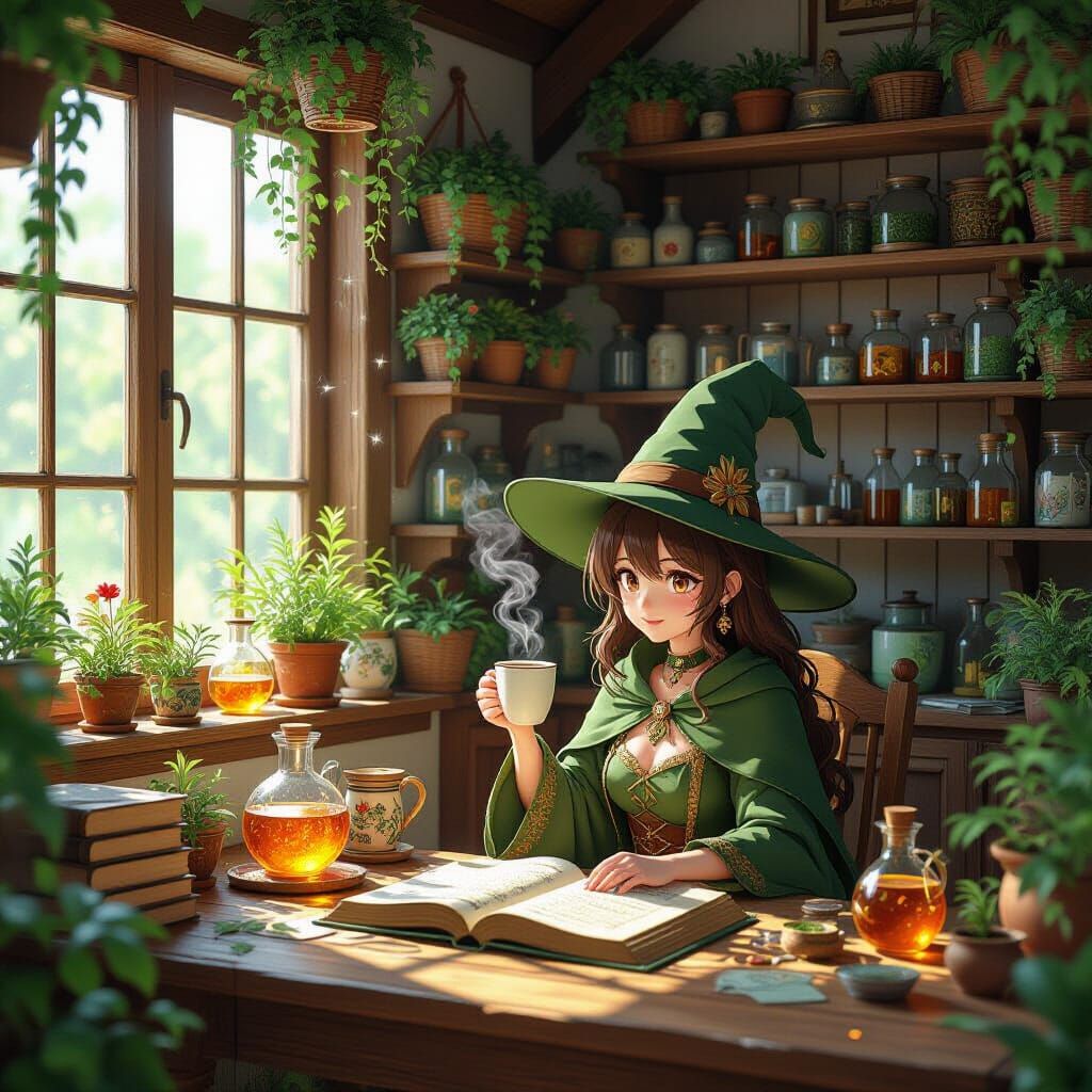 Cozy Green Witch Herbalist House Interior