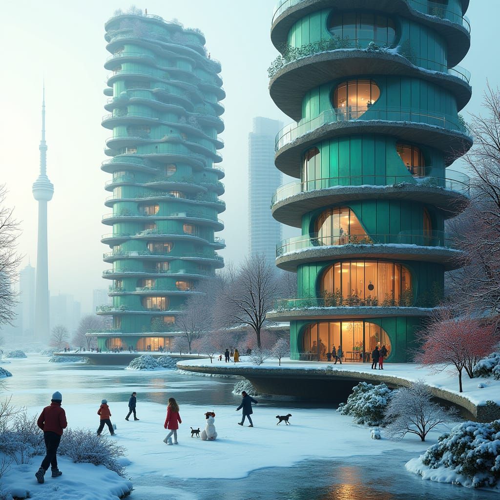 Ethereal Skyscrapers Rise from the Frozen Lake in a Fusion o...