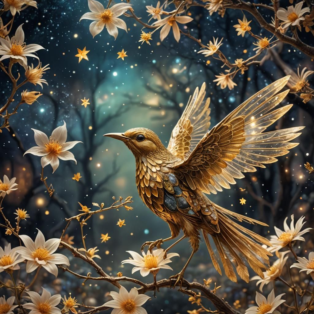 A magical bird in a magical forest