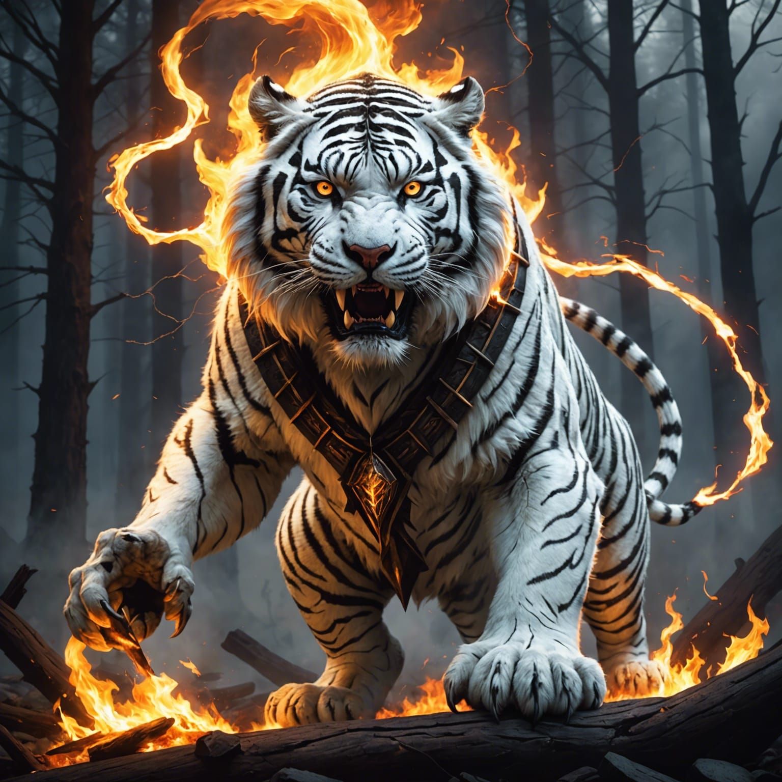 Mystical Siberian Tiger Warlock Casting Fire