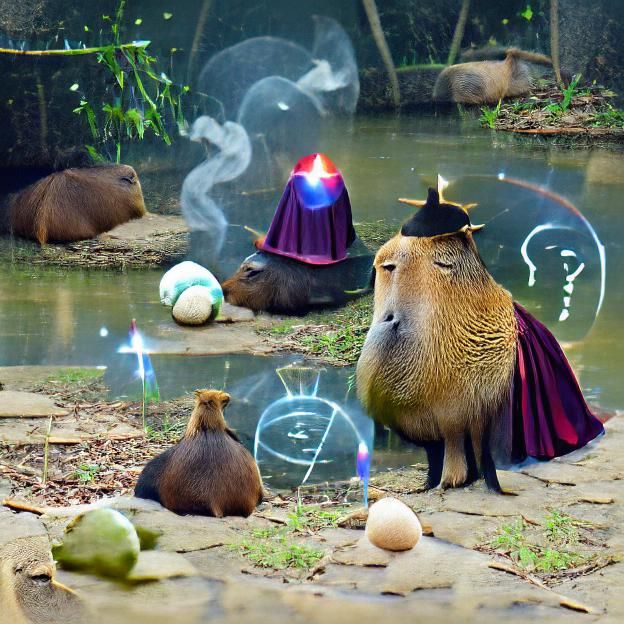Capybara Wizard Contemplating Orb in Digital Art