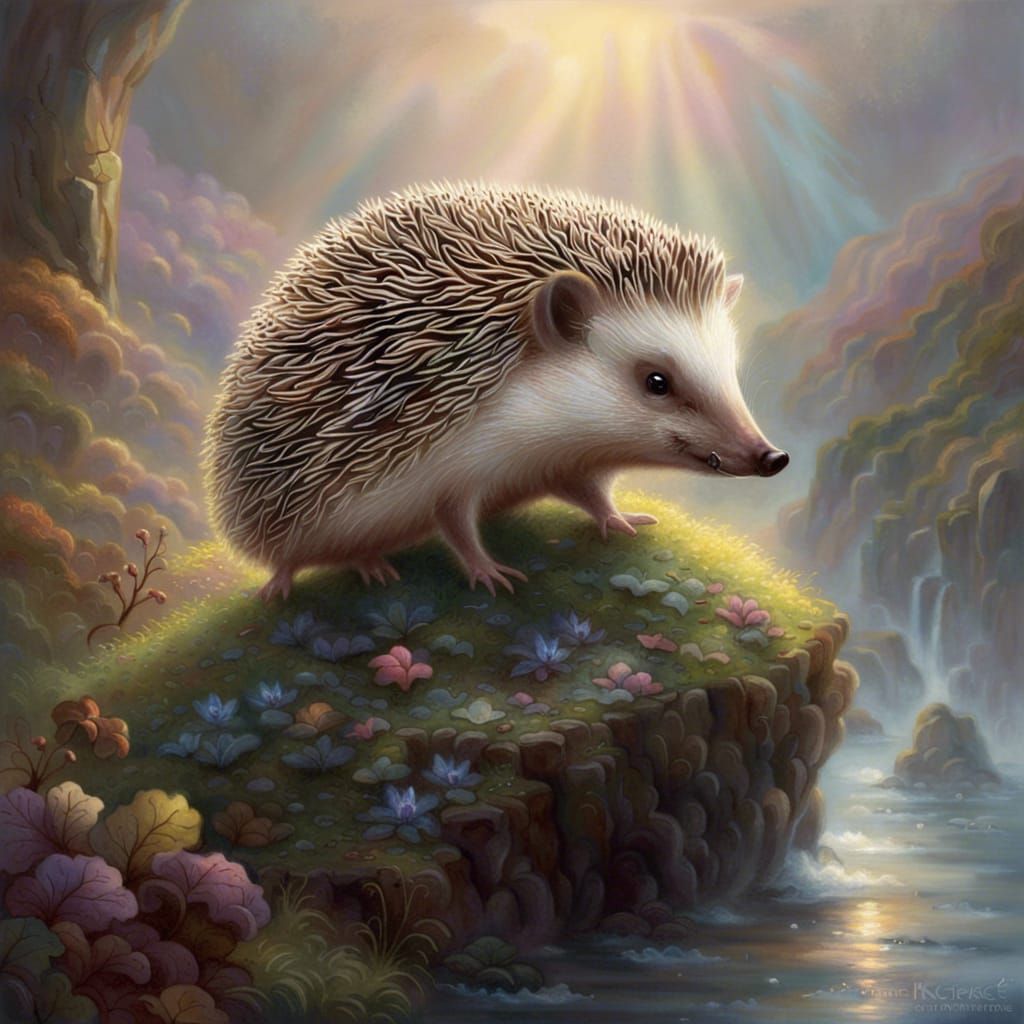Ethereal Hedgehog in Hyperdetailed Fantasy Landscape