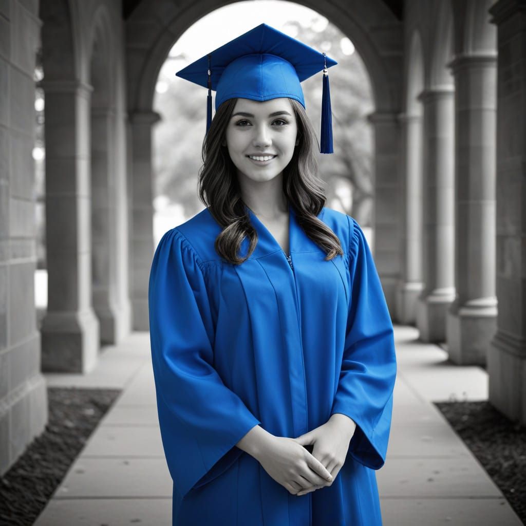 University Graduate in Vibrant Blue Hues