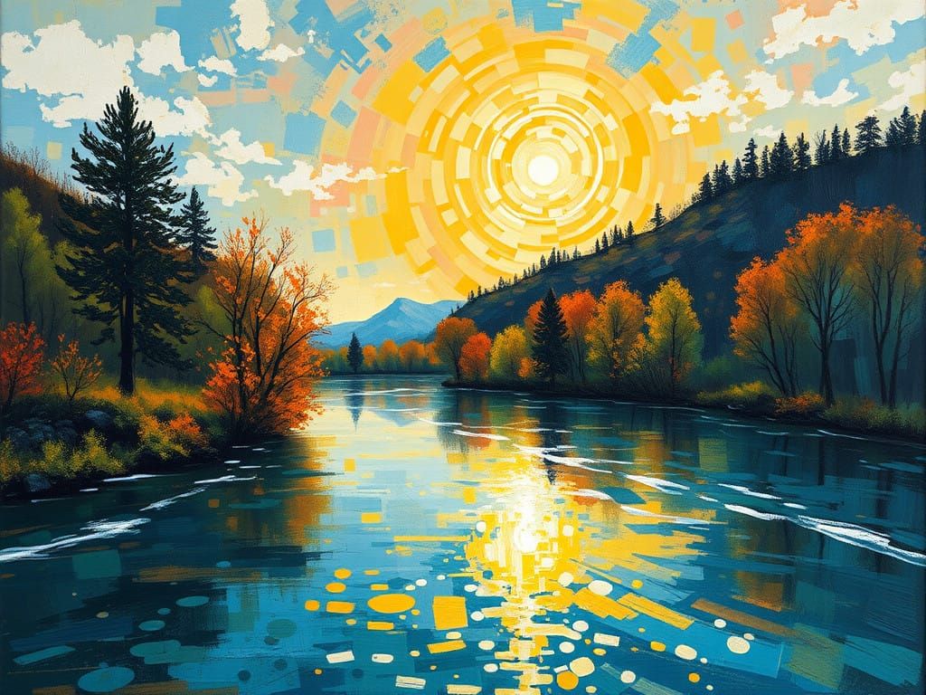 Vibrant Riverscape in a Dreamlike Artistic Style