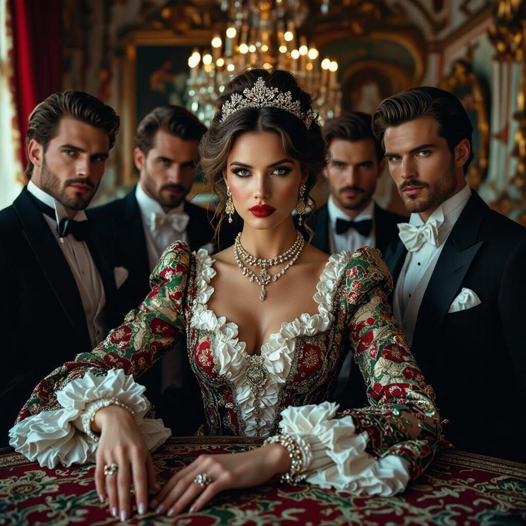 Baroque Woman Amidst Opulent Setting