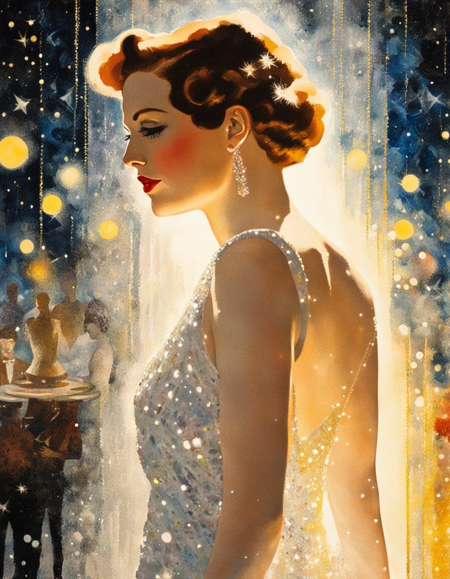 Woman in White Gown: Mixed Media Film Noir