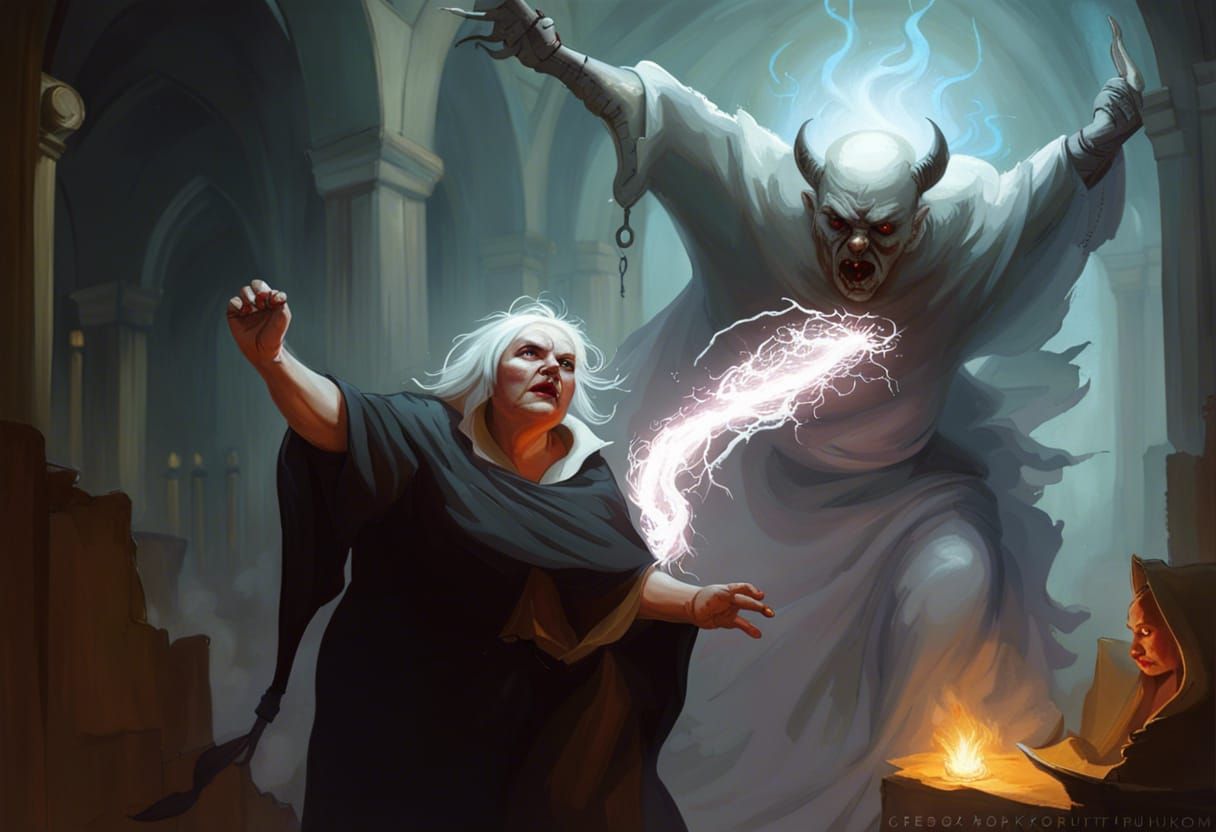 Saintly Matron Battles Demon, Stealing its Essence