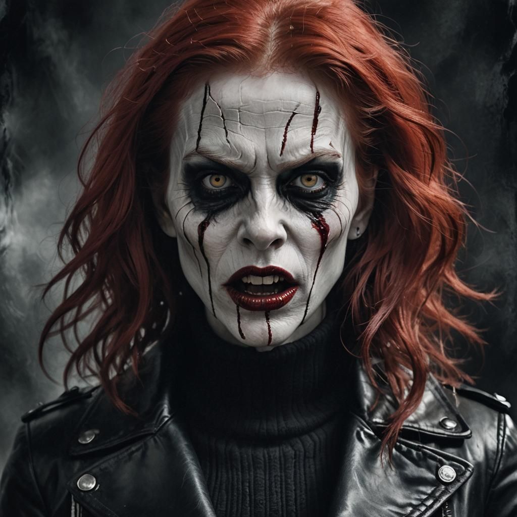 Evil Undead Vampire Woman Portrait in Expressionist Style