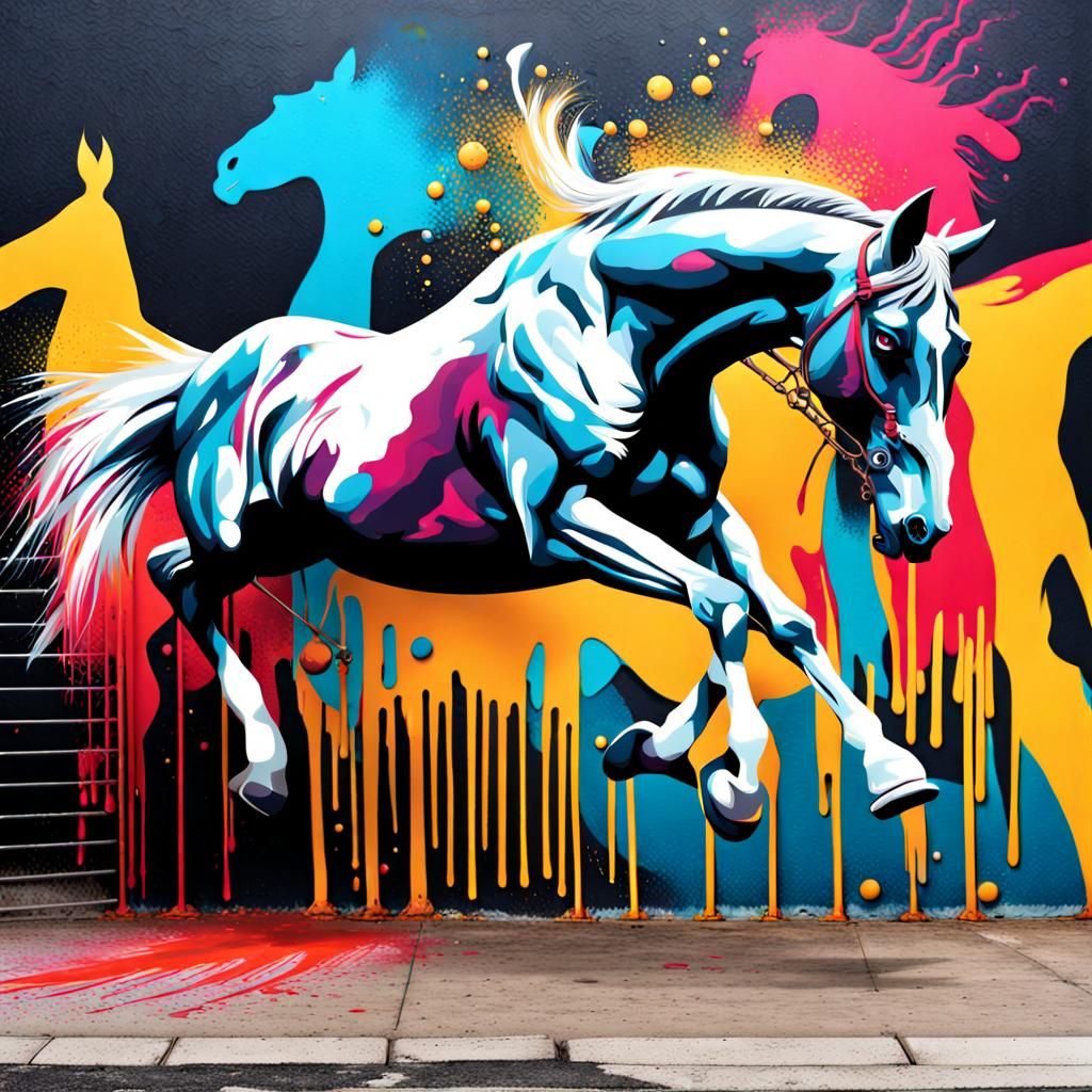 Horse Jumps Barrier in Graffiti Street Art