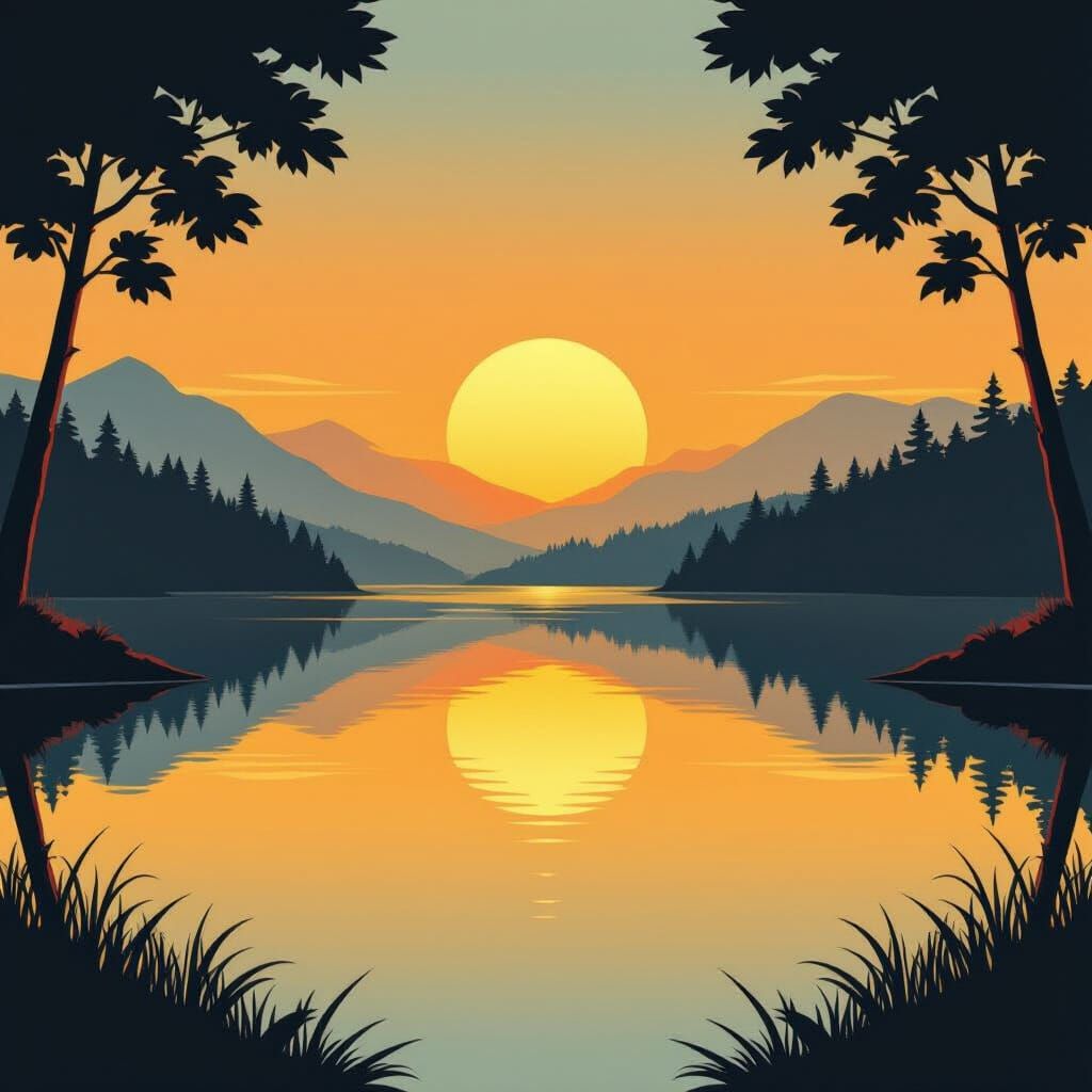 Sunrise Mirror Lake in Mid-Century Modern Style
