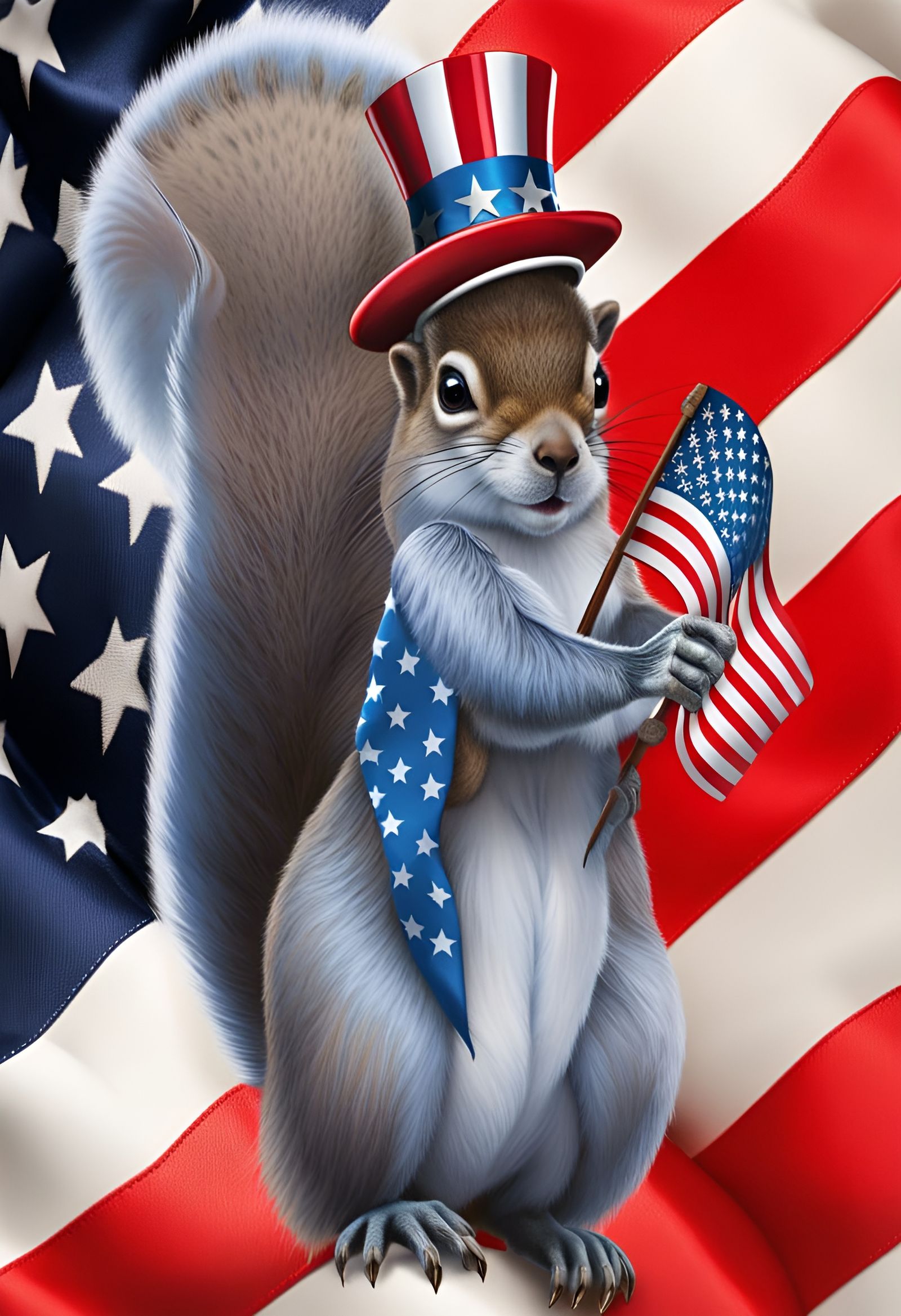 Squirrel Patriot with American Flag Digital Art