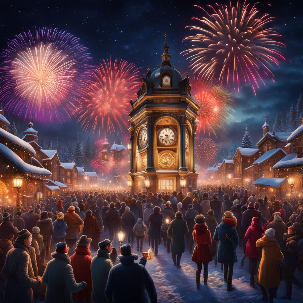 New Year's Eve Fireworks Display at Midnight