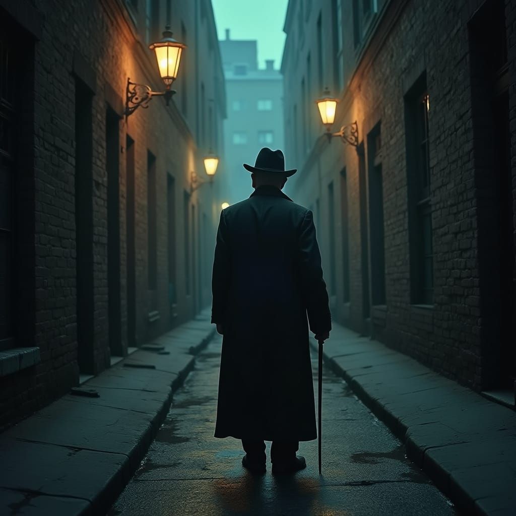 Mysterious Figure in a Dark Alleyway, Film Noir Style
