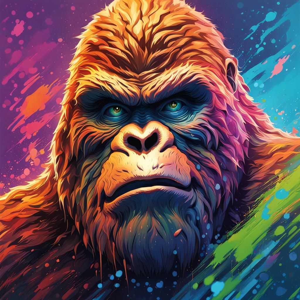 Hyperrealistic Sasquatch Portrait in Splash Art Style