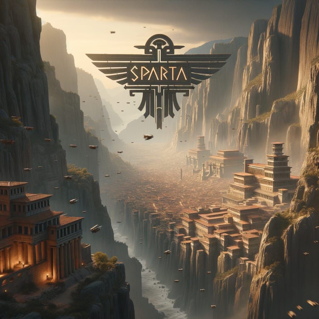 Ancient Spartan Cityscape with Bird's Eye View and 'SPARTA' ...