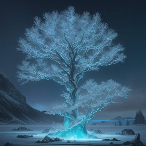 Crystal Glass and Ancient Trees in a Winter Wonderland Scene