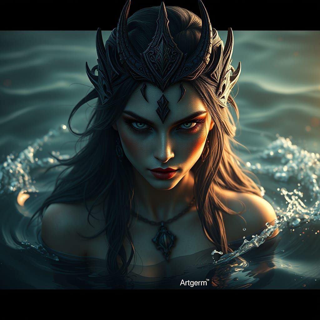 Medieval Dark Mermaid Portrait in Triadic Colors