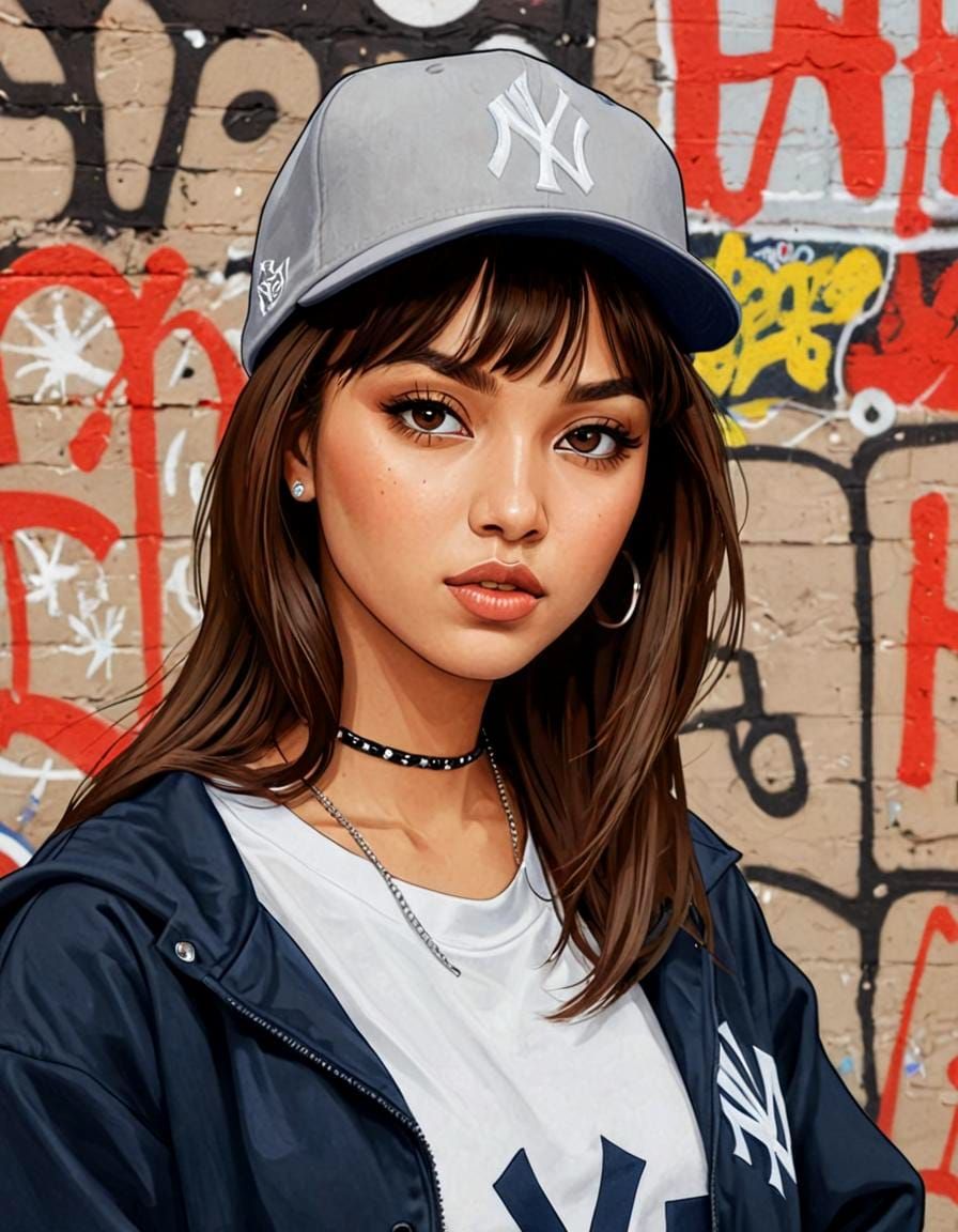 Female Rapper with Yankees Cap Illustration