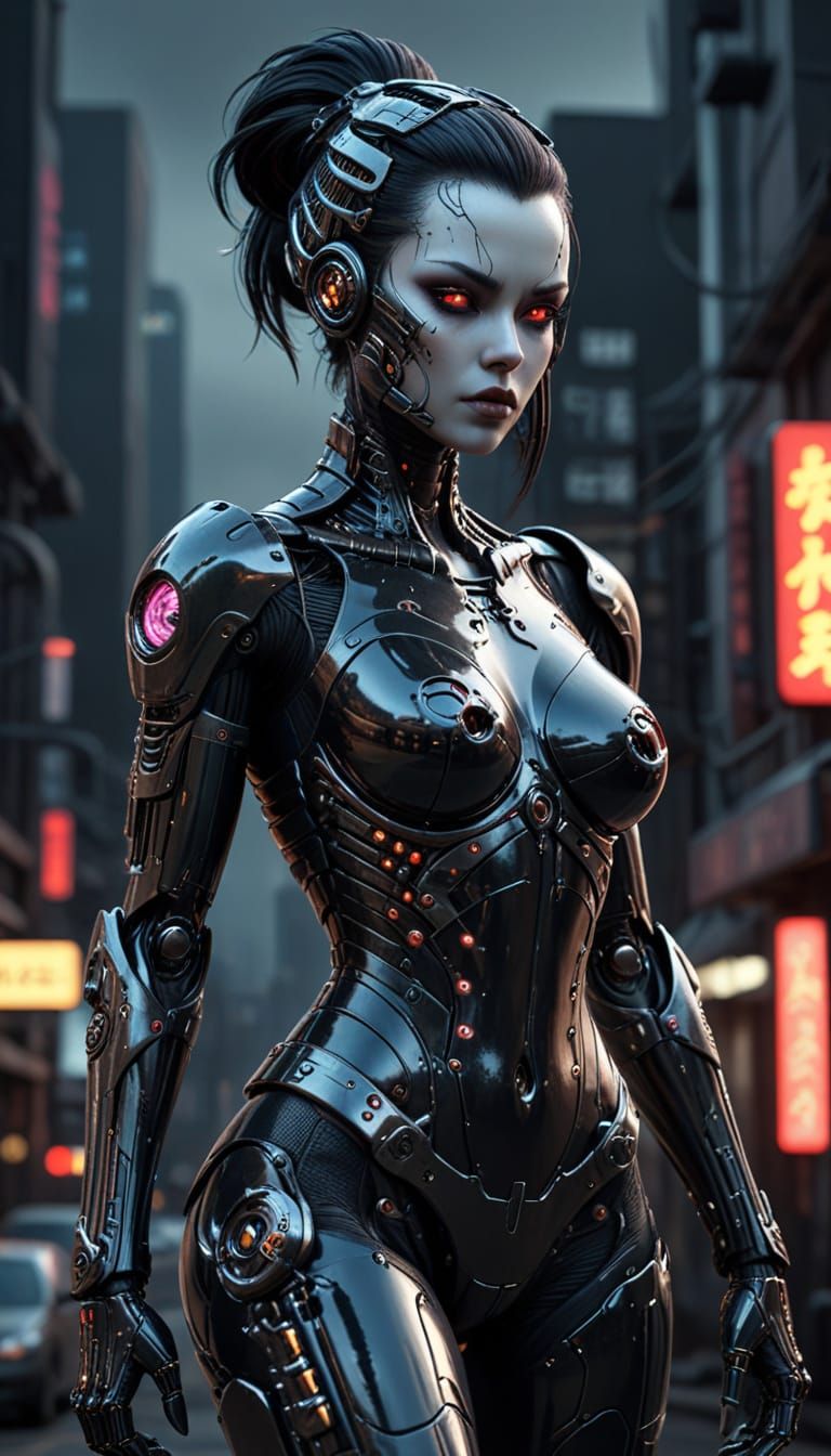 Cyberpunk Gynoid in Gothic Pinup Style