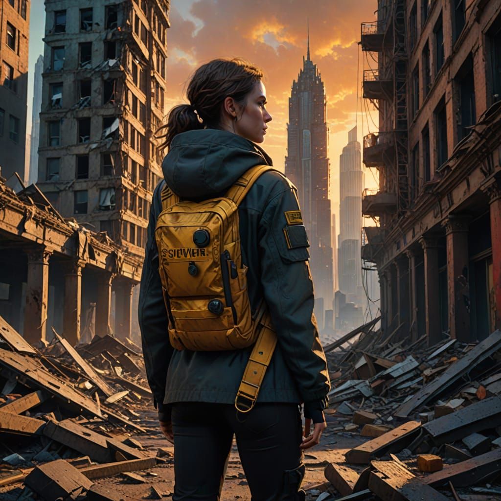 Survivor in Ruined City: Hyper-Realistic Digital Art