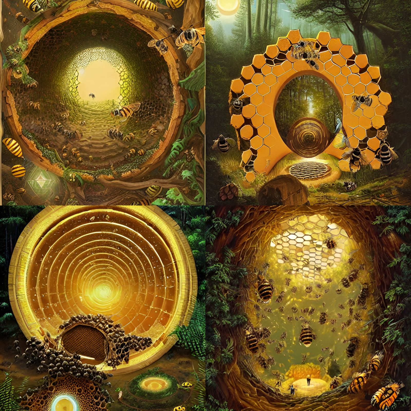 Intergalactic Portal Surrounded by Honeycomb and Bees