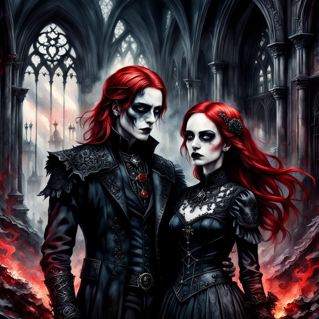 Gothic Couple in Watercolor Art