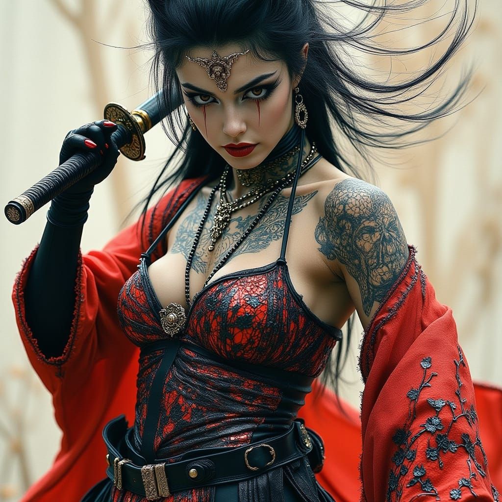 Surreal Samurai Goddess in Traditional Japanese Armor