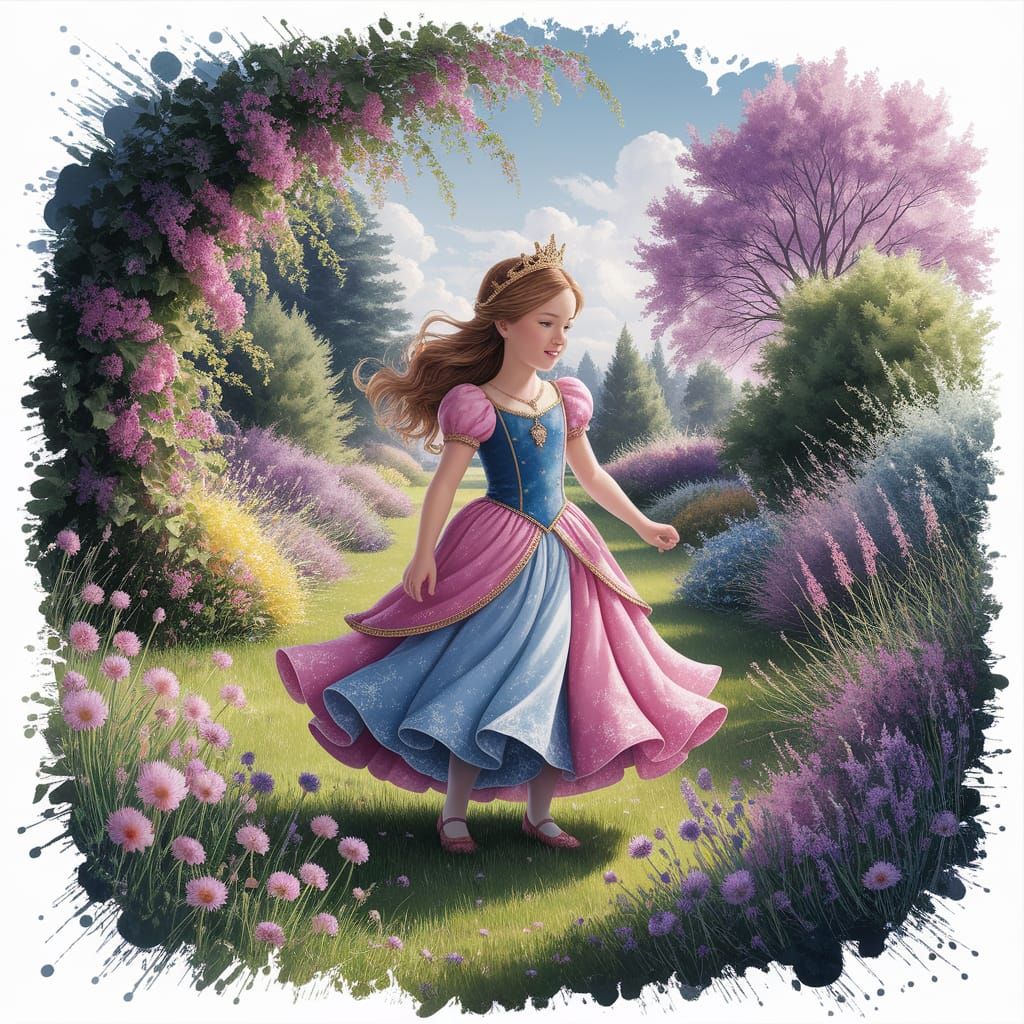 Princess in Vibrant Sunlit Garden