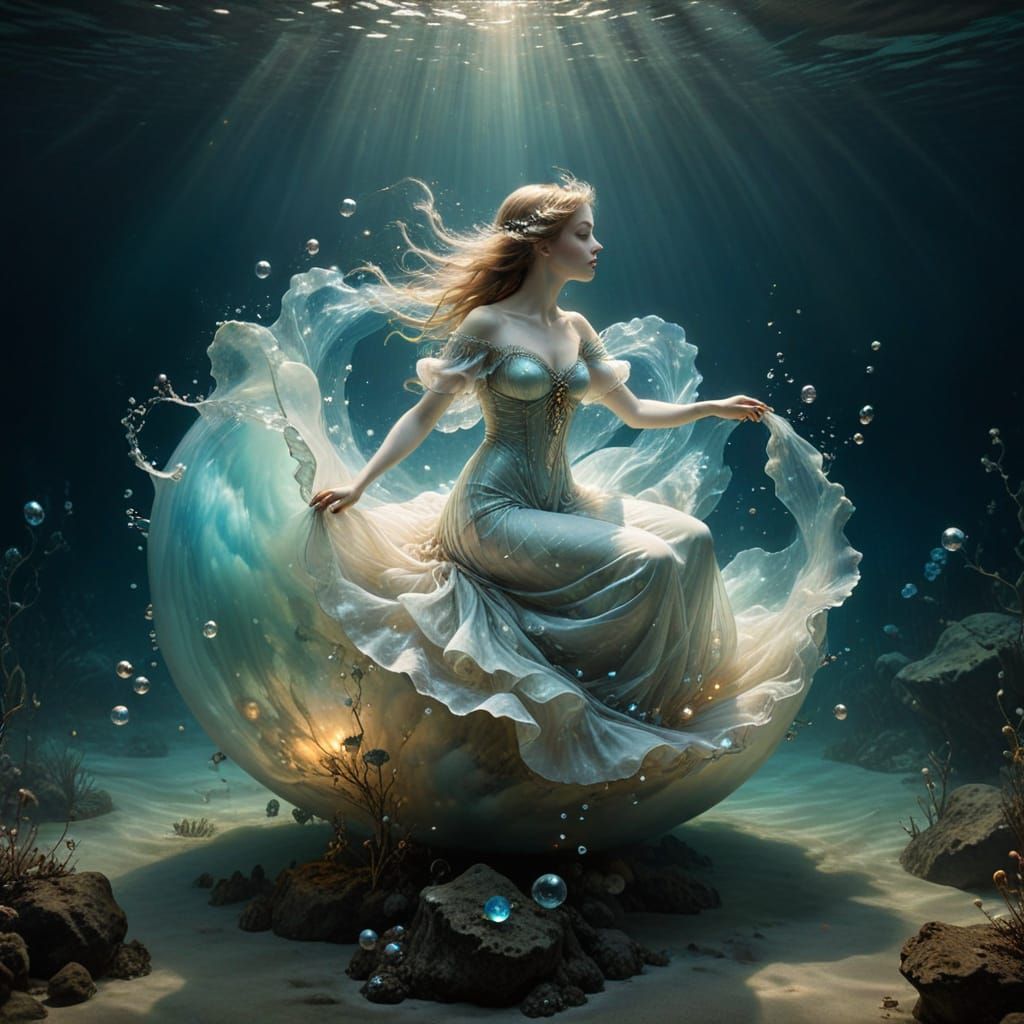 Ethereal Underwater Pearl Birth Dreamlike Style