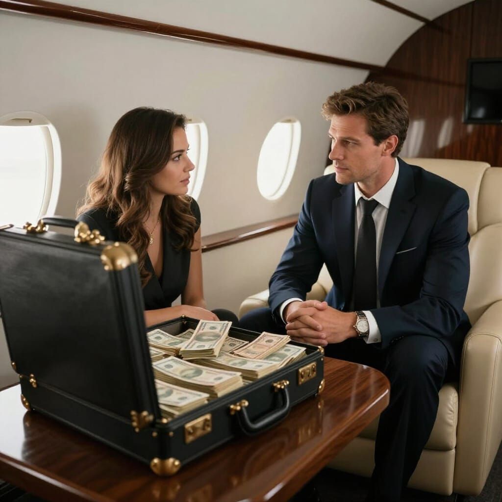 Elegant Couple Discussing Money in Private Jet