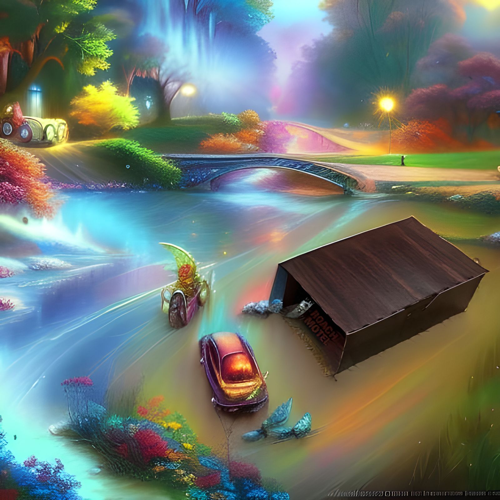 Ethereal Fairies Discover an Automobile in Fantasy Art