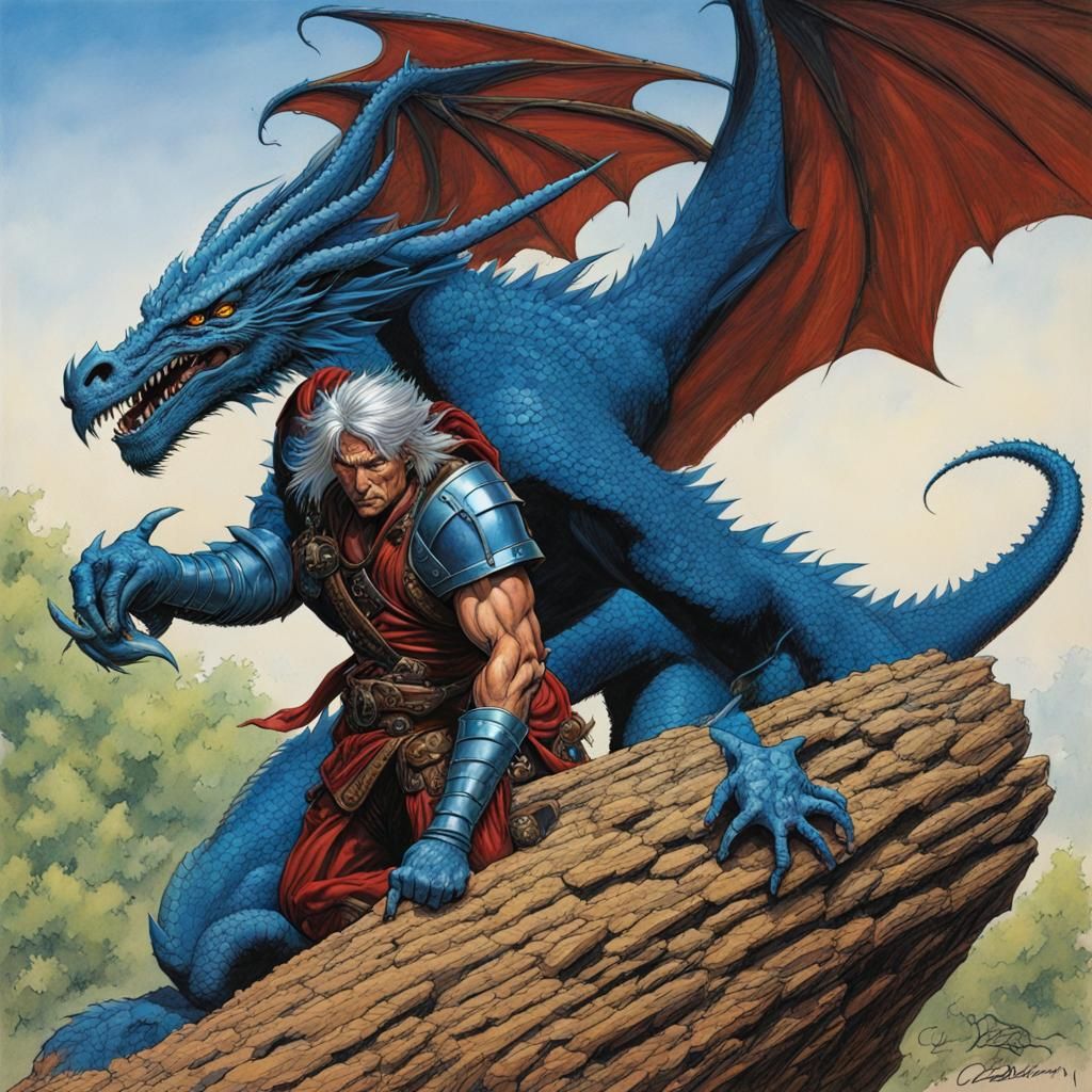 Blue Dragon in Flight, Fantasy Illustration