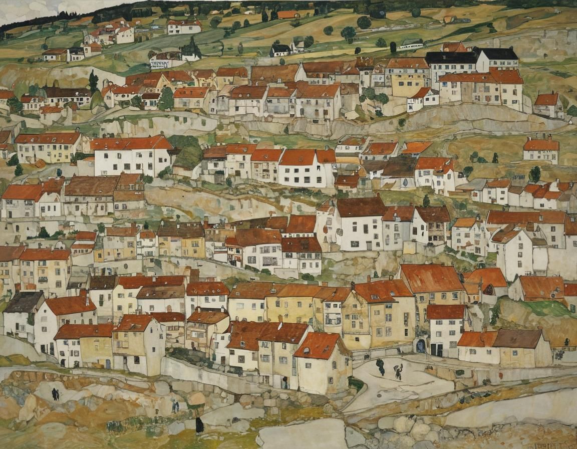 Quaint Town in Expressionist Style