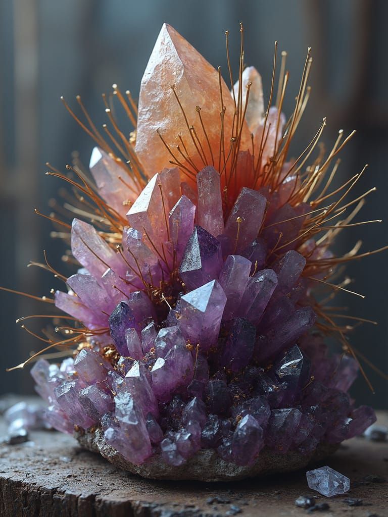 Hyperrealistic Crystal Object D'Art with Gold Threads