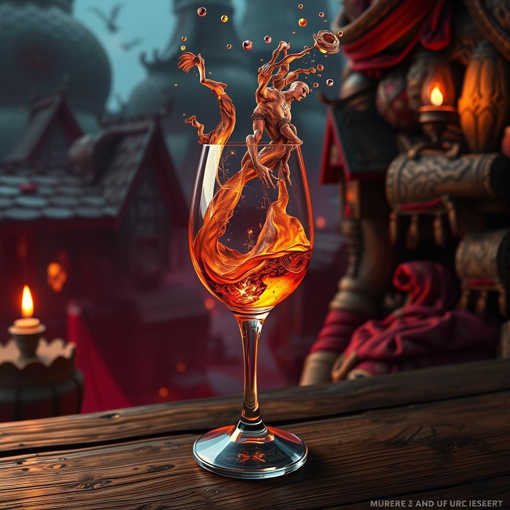 Broken Wine Glass on Wooden Stairs: Detailed Matte Painting