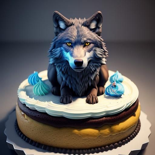 Wolf Birthday Cake in 3D Anime Art Style