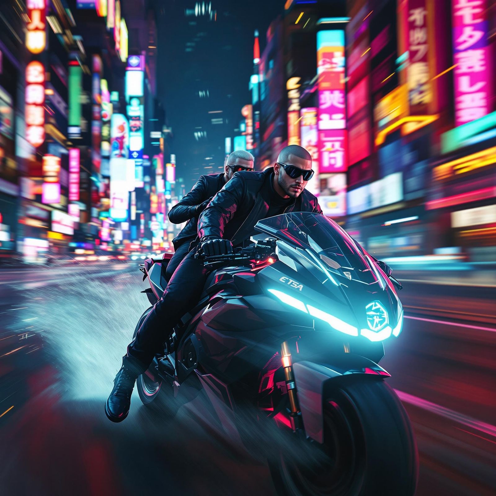 Futuristic Motorcycle Ride Through Neon Cityscape