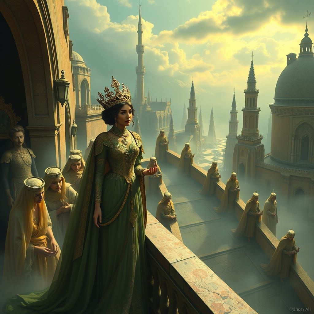 Empress Addresses People in Surreal Dystopian City